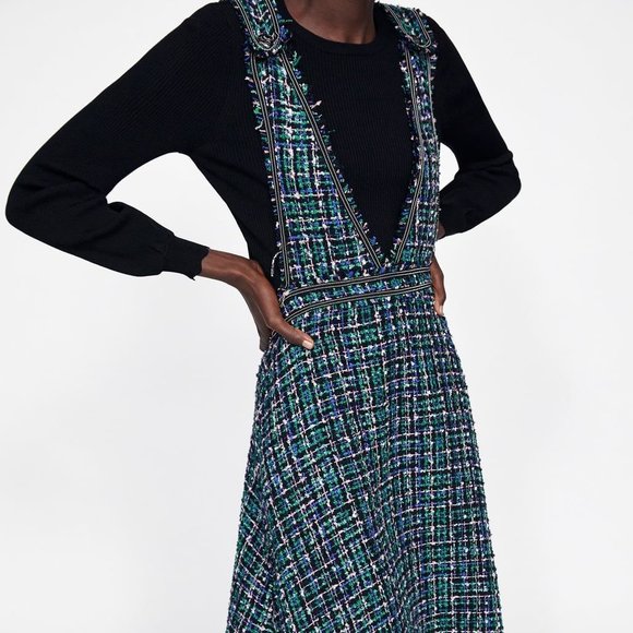 NWT ZARA Tweed Overall Dress - Picture 3 of 11